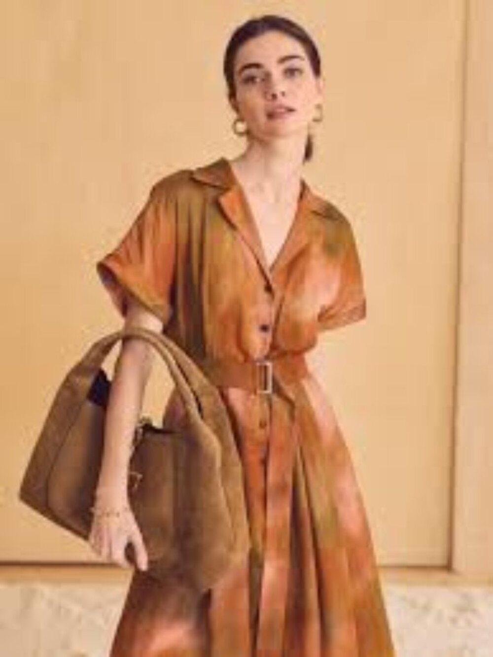 Lafayette 148 Watercolor Belted Midi Shirtdress MEDIUM
